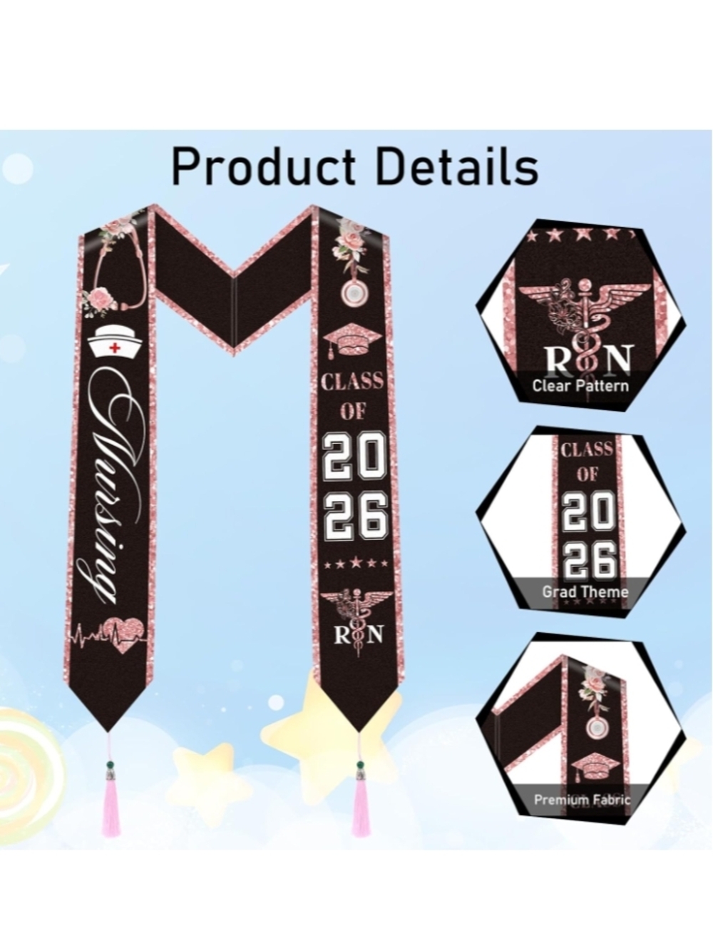 Nursing Graduation Sash - Class of 2026 Rose Gold - Picture 3 of 4